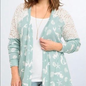 Torrid Sweaters | Torrid Disney The Little Mermaid Lace Cardigan Size 2 | Color: Green/White | Size: 2x | Pm-82490884's Closet